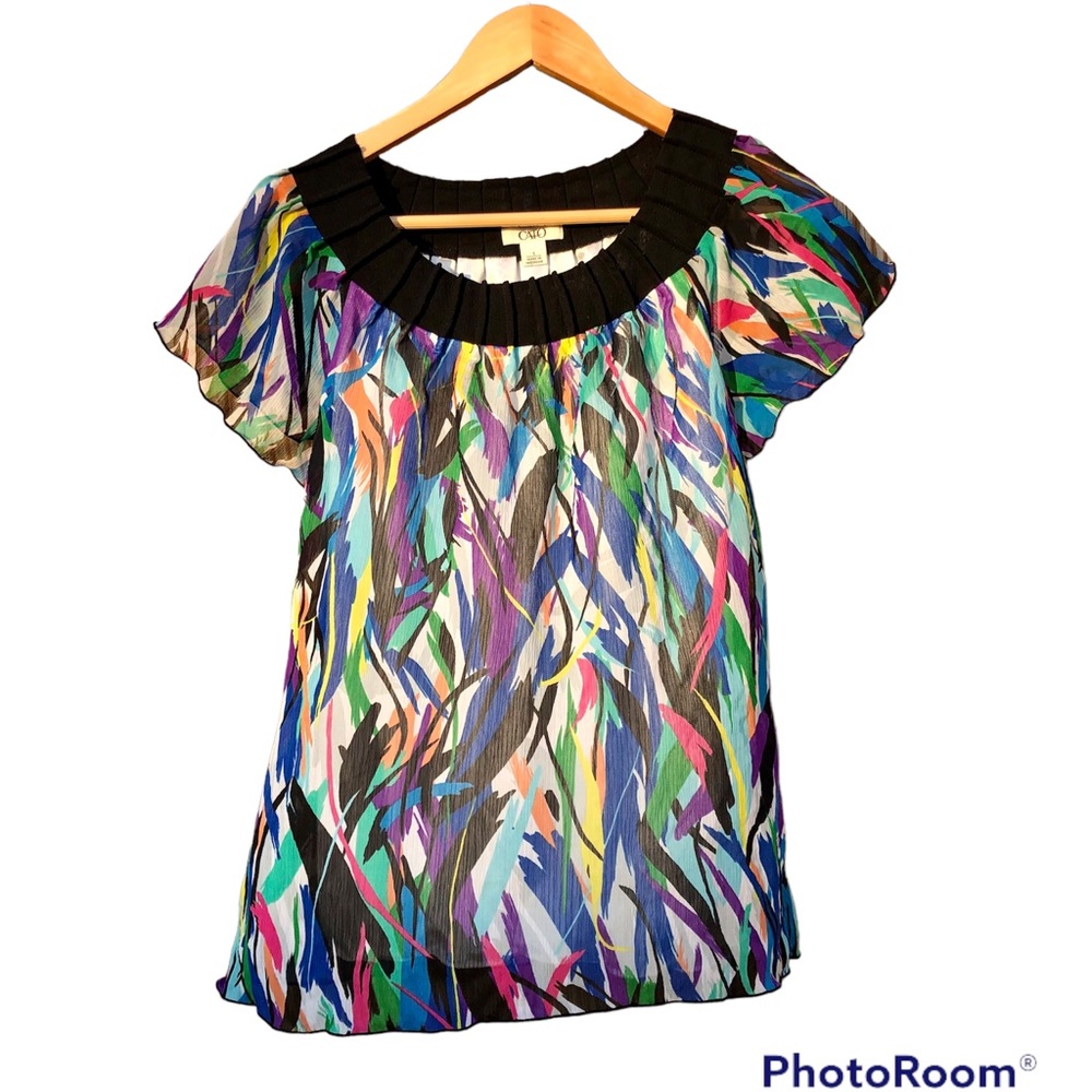 Cato Shirt Rainbow Blouse Pleated Neck Sz. Small